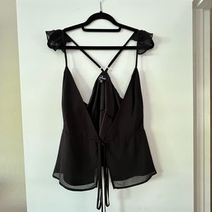 Lulu’s open front black silk top